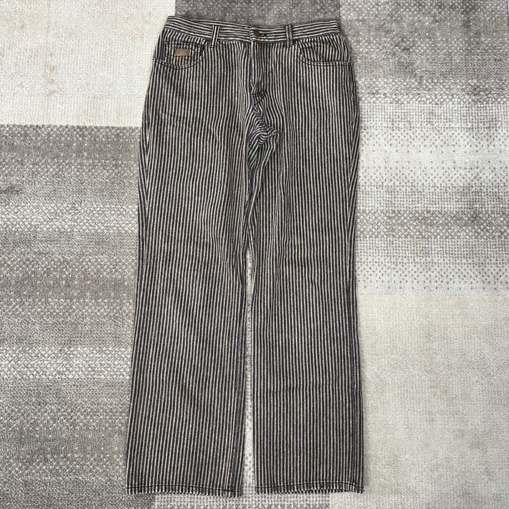 Vintage Armani Exchange Women 30 Hickory Stripe Railroad Straight Leg Jean Brown